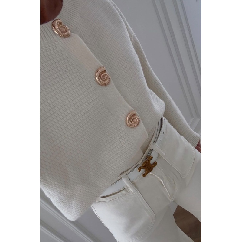 Annie cream knit gold button cardigan