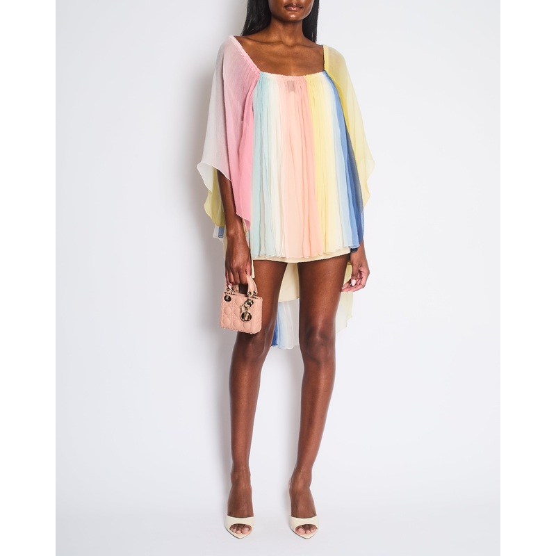 Chlo Multicolour Rainbow Silk Long Sleeve Mini Dress Size FR 42 (UK 14)