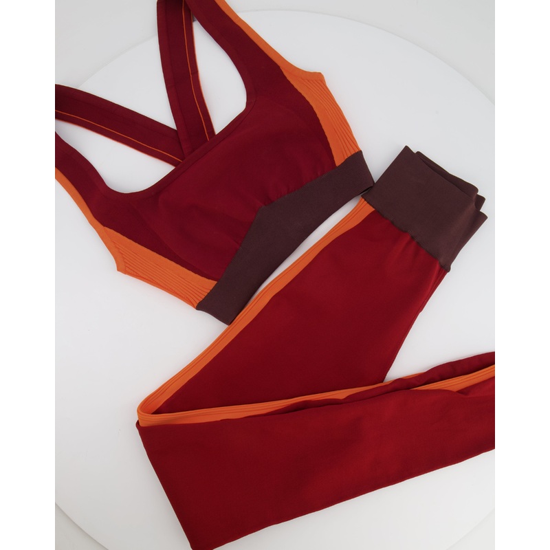 *CURRENT COLLECTION* Herms Rouge Sellier and Orange Top and Leggings Yoga Set Size S (UK 8) RRP 1,120
