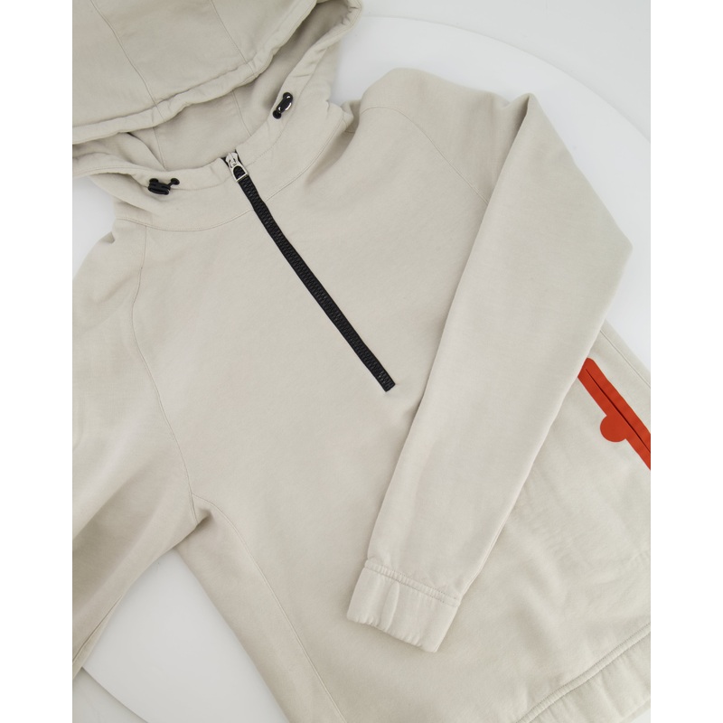 Herms Light Grey Quarter Zip Sweatshirt with Orange Pocket Profile Detail Size M (UK 10) RRP 1,000