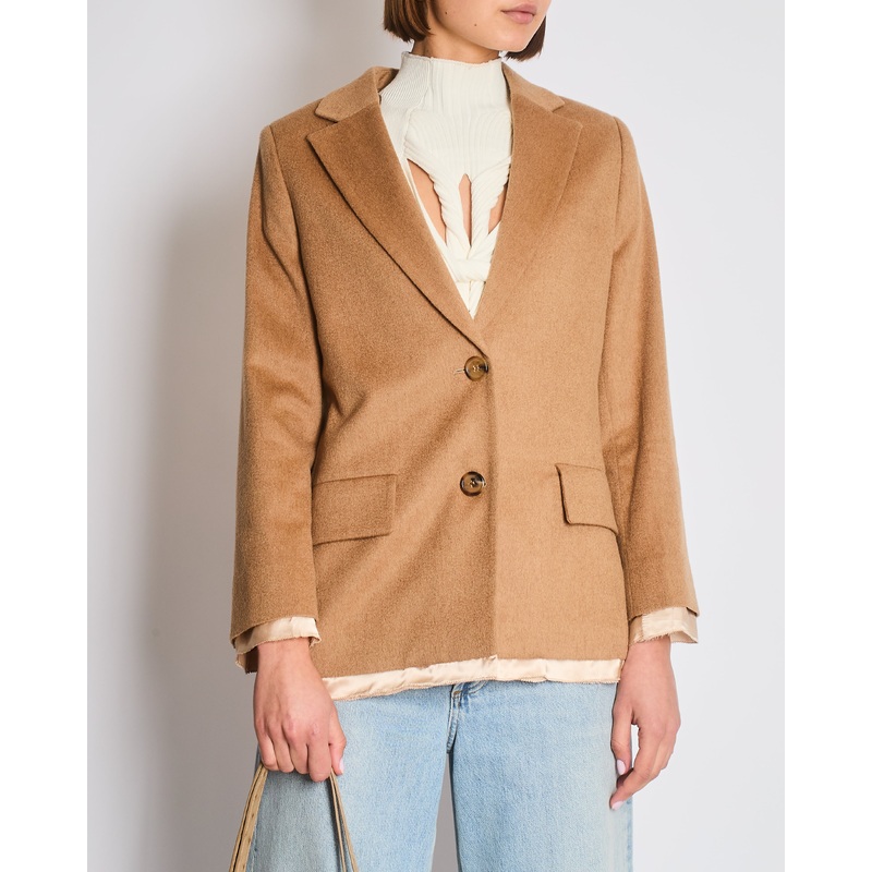 Miu Miu Camel Blazer with Silk Frayed Interior Lining Details IT 38 (UK 6)