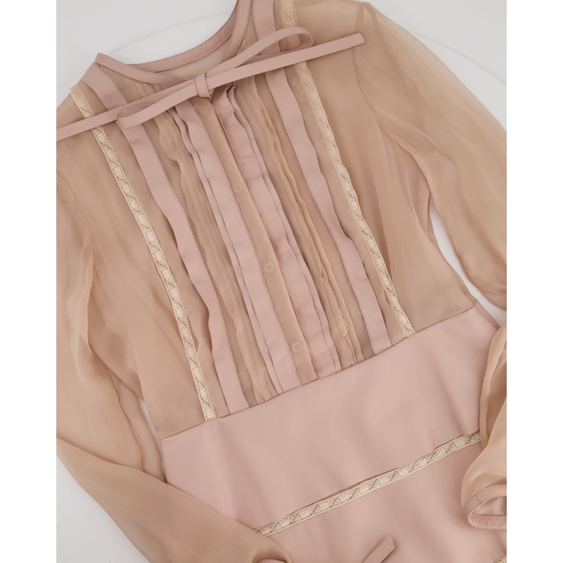 Valentino Pale Pink Silk and Leather Dress with Lace Detail IT 38 (UK 6)