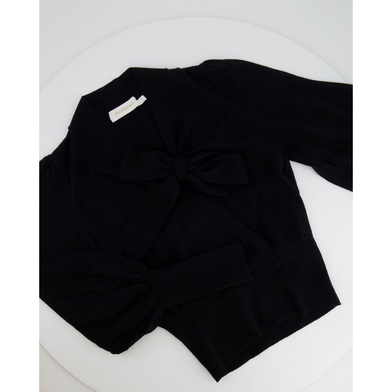 Zimmermann Black Wool Jumper with Balloon Sleeves and Bow Detail Size 0 (UK 8)