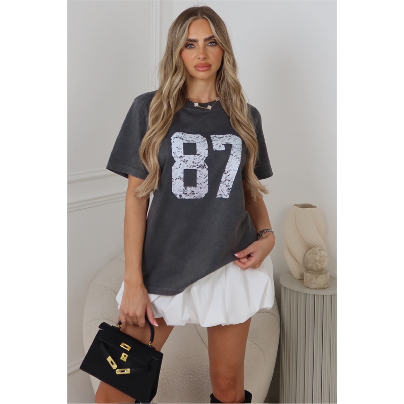 87 faded grey printed heavyweight oversized t-shirt