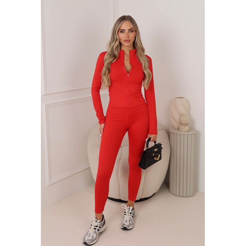 Carly red zip jacket and legging activewear
