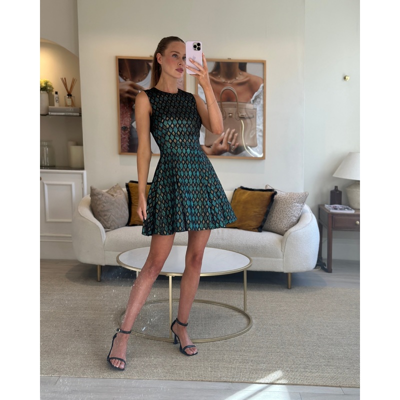 Dolce & Gabbana Turquoise Metallic and Gold Jacquard Mini Dress Size IT 38 (UK 6)