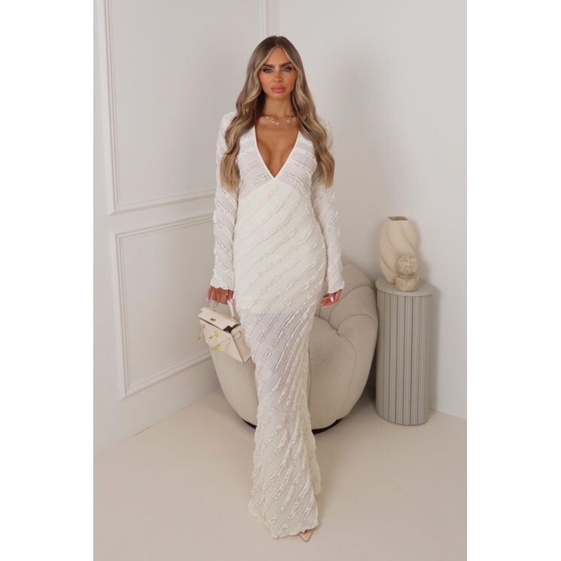 Kalli cream crinkle lace maxi dress