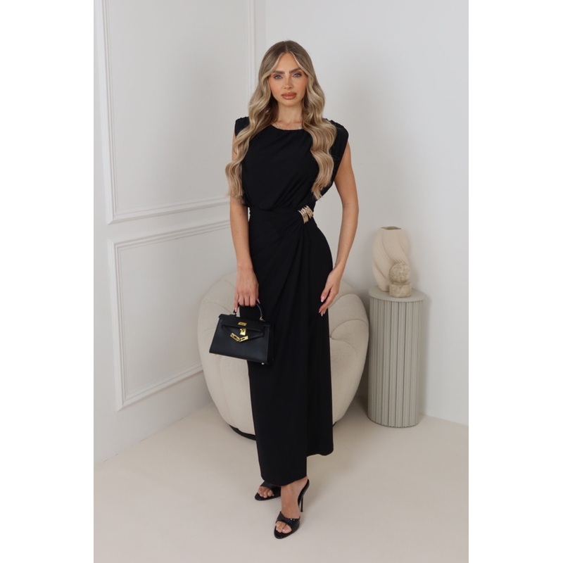 Leome black shoulder pad dress