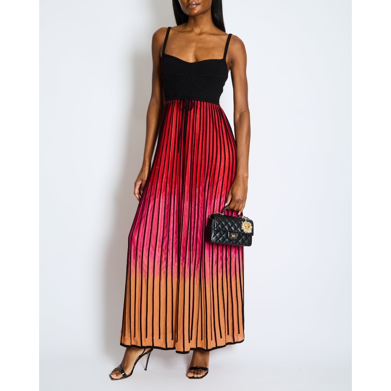 M Missoni Black and Multicolour Ombre Striped Maxi Dress with front Tie Detail Size IT 44 (UK 12)