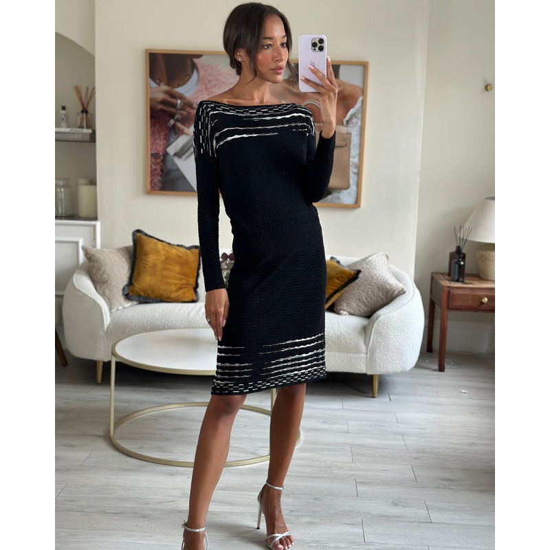 M Missoni Black and White Striped Wool Knit Midi Dress IT 44 (UK 12)