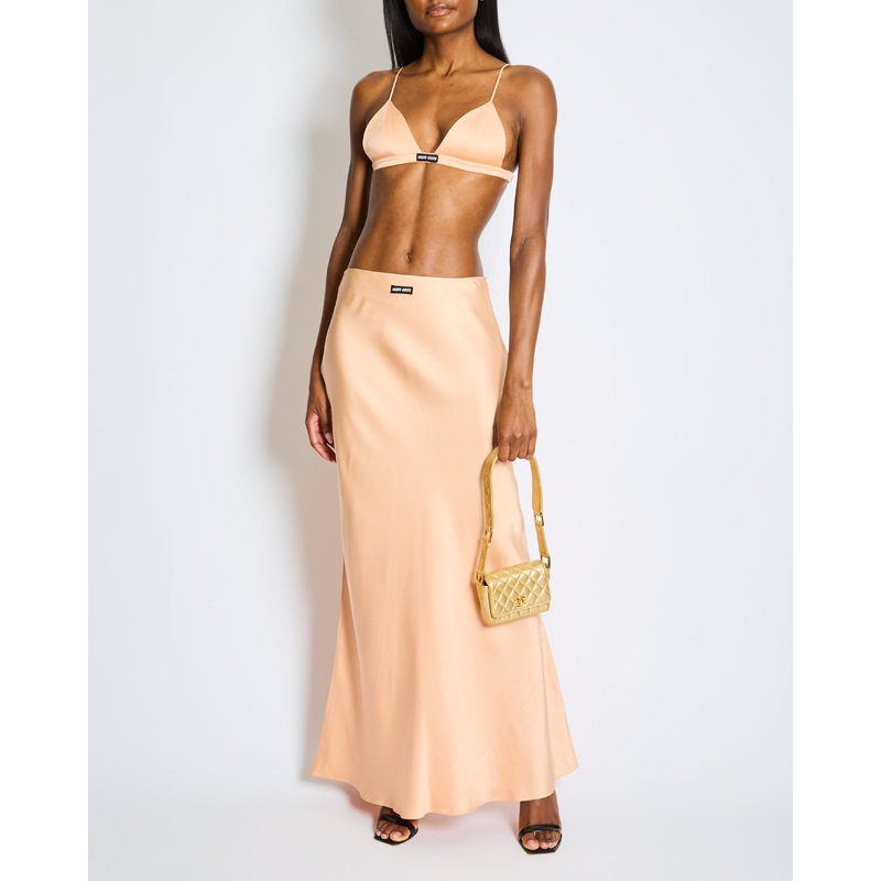 Miu Miu Peach Two-Piece Bra and Skirt Set with Logo Detail Size IT 40 (UK 8)