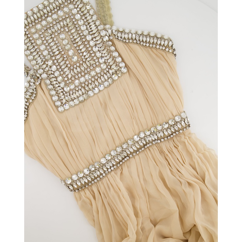 Naeem Khan Beige Silk Gown with Crystal Embellishments Size US 6 (UK 10) RRP 4,950