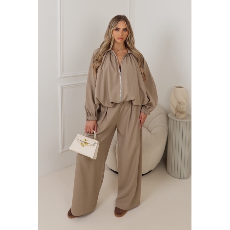 Natalie camel drape bomber co-ord