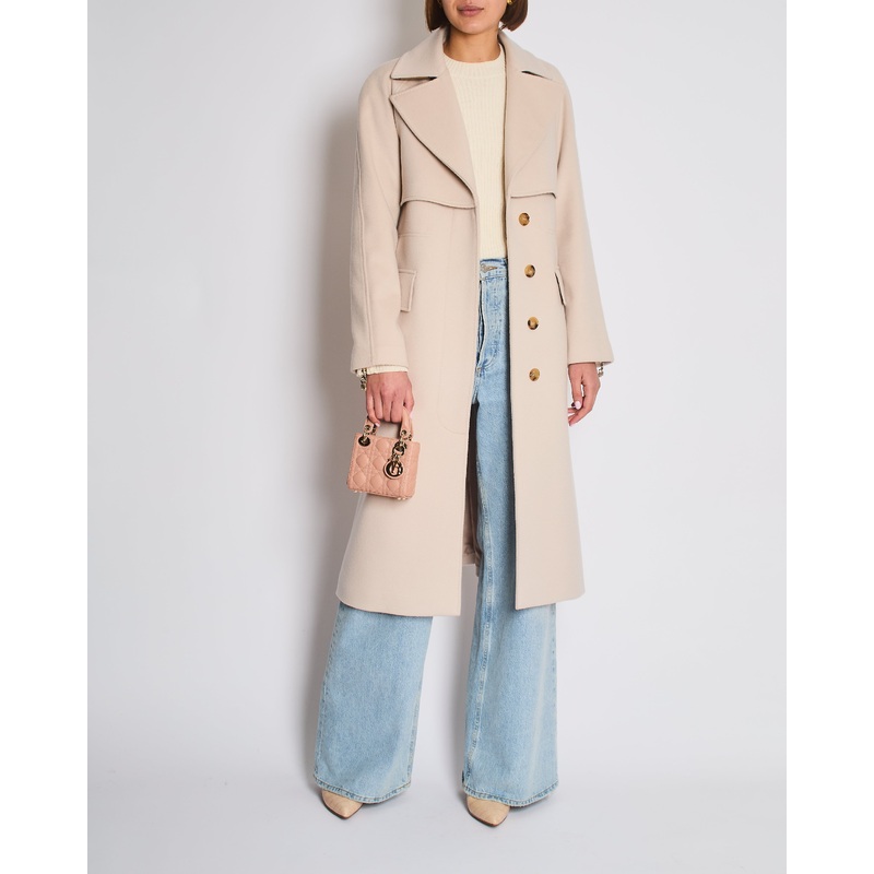 Burberry Beige Wool & Cashmere Single-Breasted Belted Overcoat Size UK 4