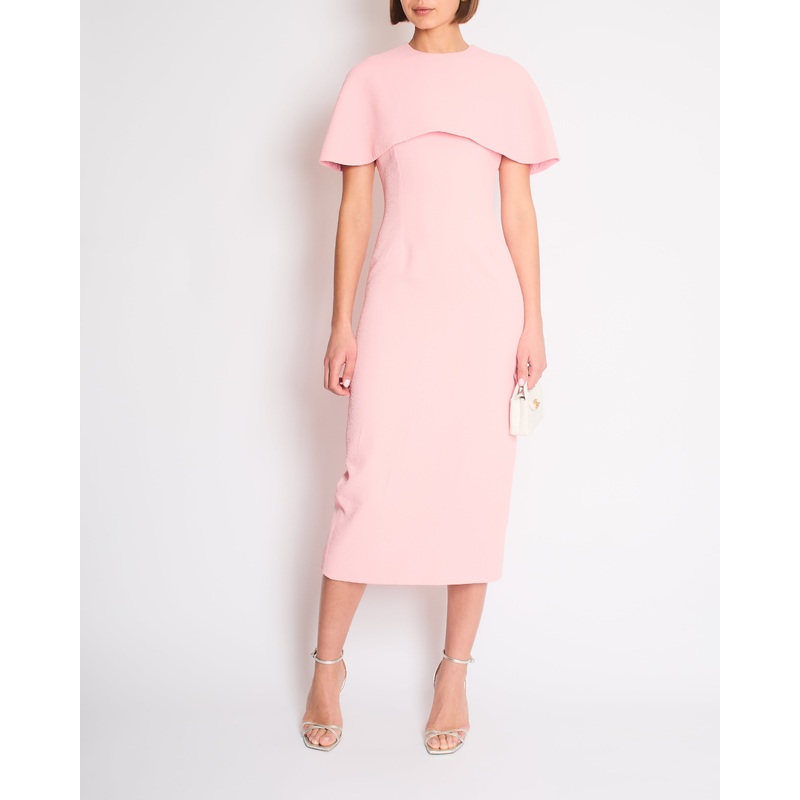 Emilia Wickstead Light Pink Crepe Maxi Dress with Cape and Split Detail Size FR 36 (UK 8)