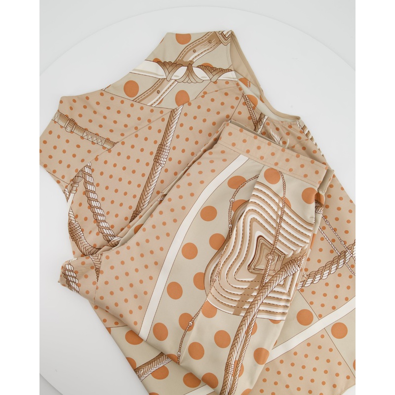 Herms Beige, Cream Silk 'Clic Clac  Pois' Print Pyjama Top & Trouser Set Size FR 38 (UK 10)