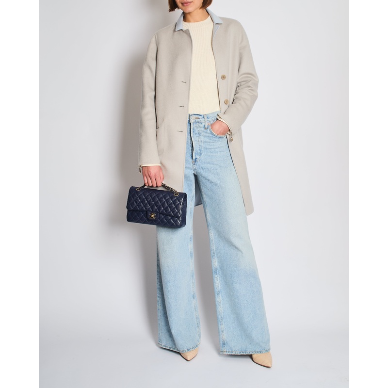 Loro Piana Light Grey and Blue Cashmere Reversible Light Coat Size IT 42 (UK 10)