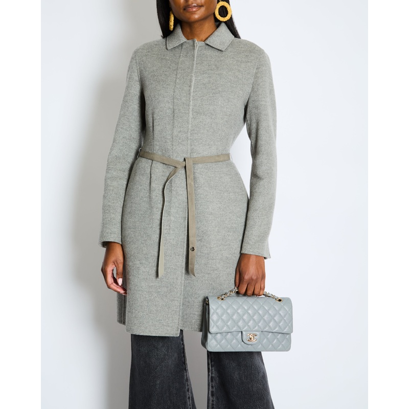 Loro Piana Light Grey Cashmere Coat with Suede Goatskin & Lambskin Leather Belt Size IT 42 (UK 10)