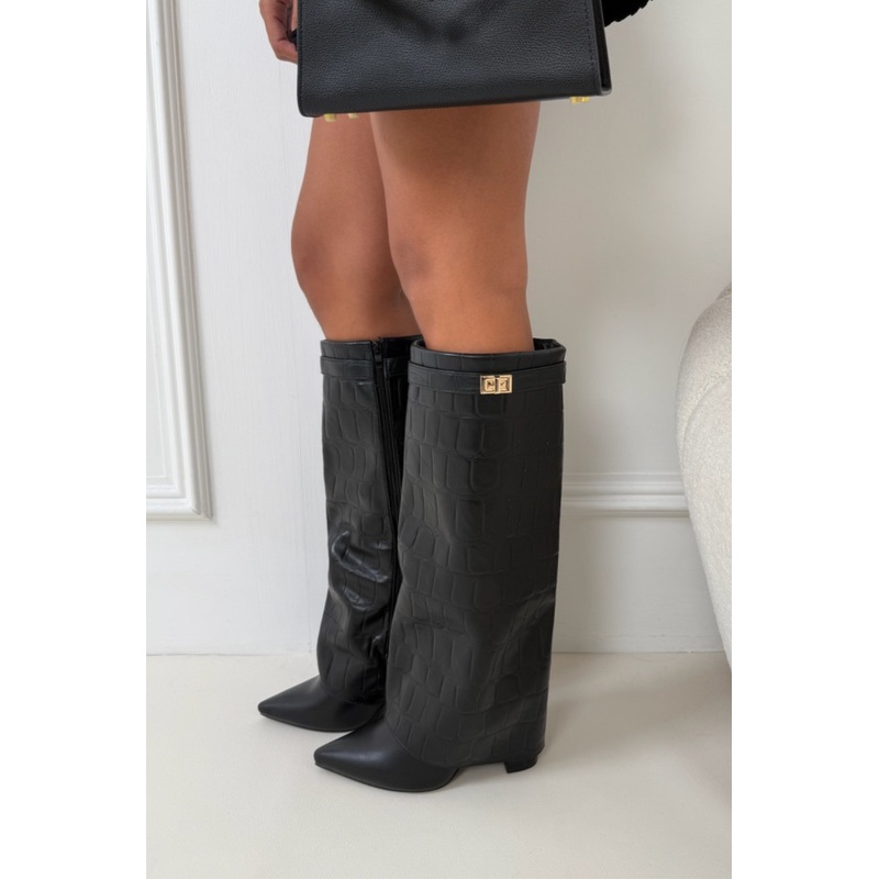 Maria black faux leather boots