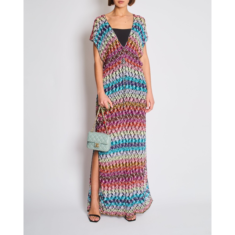 Missoni Mare Multicolour Scalloped Crochet Maxi Beach Cover Up Dress with Side Slits Size IT 44 (UK 12)