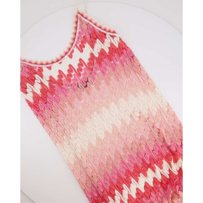 Missoni Mare White and Pink Knit Zig Zag Maxi Dress Size IT 38 (UK 6)