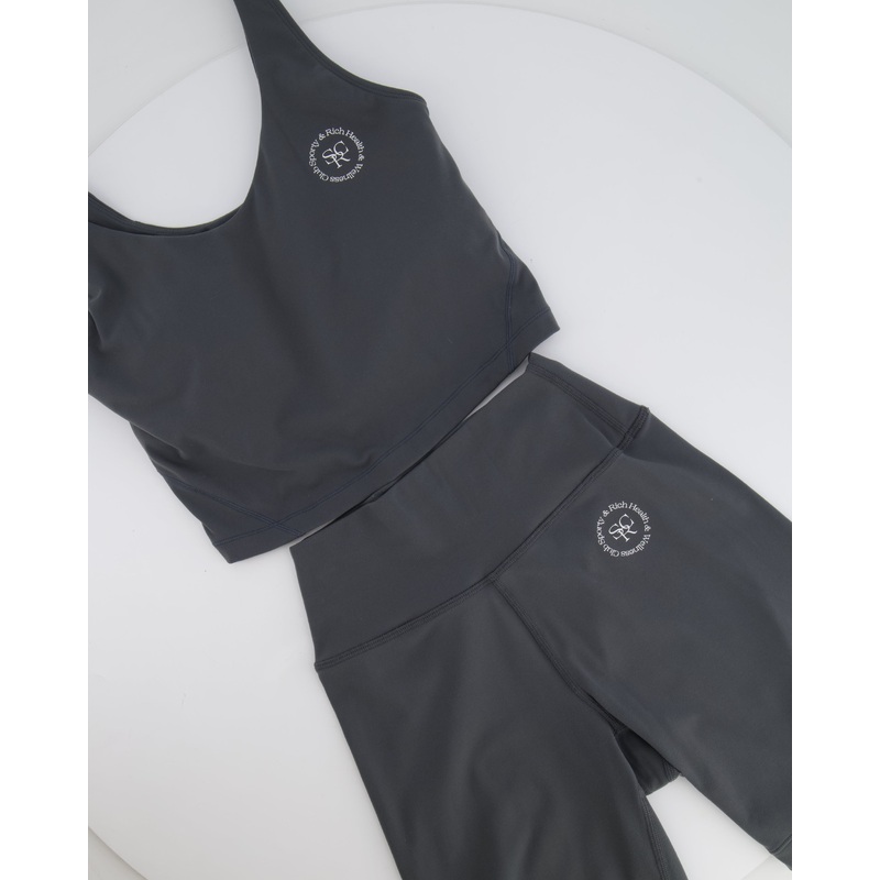Sporty and Rich Grey Top and Biker Shorts Set with White Printed Logo Detail Size S (UK 8) RRP 160