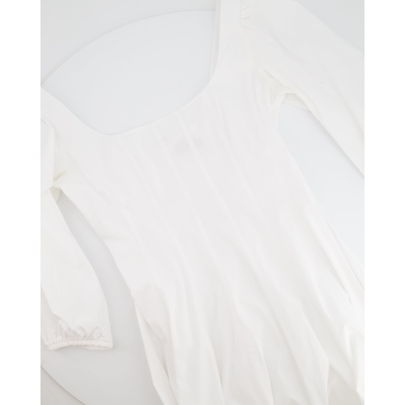 Staud White Midi Dress with Square Neckline Detail and Puff Sleeves Size US 8 (UK 12)