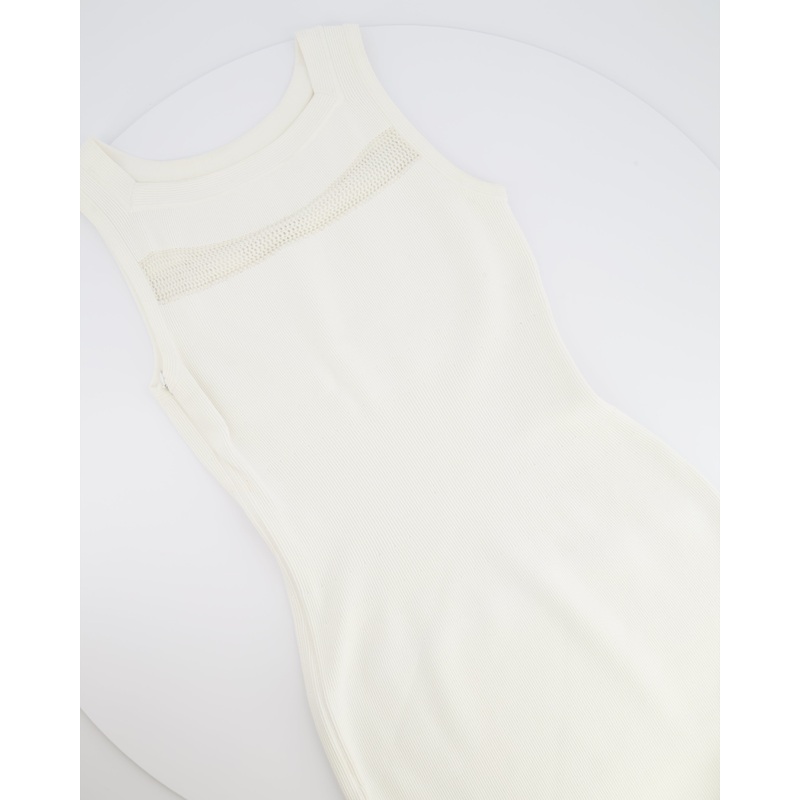Alaia White Ribbed Sleeveless Mini Dress with Knit and Frill Details Size FR 38 (UK 10)