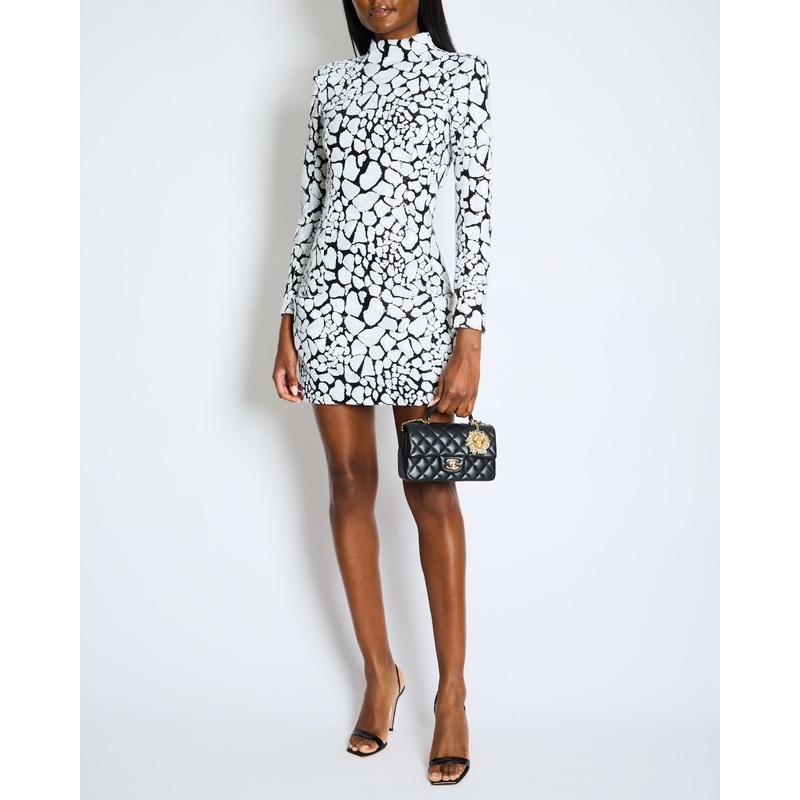 Balmain Black & White Long-Sleeve Sequined-Embellished Mini Dress Size FR 38 (UK 10)