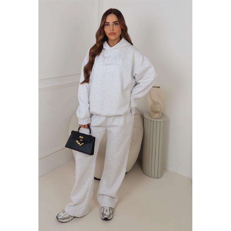 CALABASAS LIGHT MARL EMBROIDERED HOODIE & STRAIGHT LEG TROUSERS LOUNGEWEAR