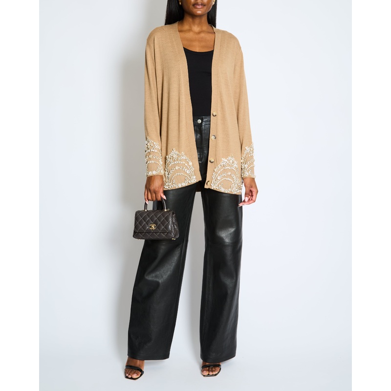 Erdem Beige Crystal Embellished Cardigan with Buttons Size XS (UK 6)