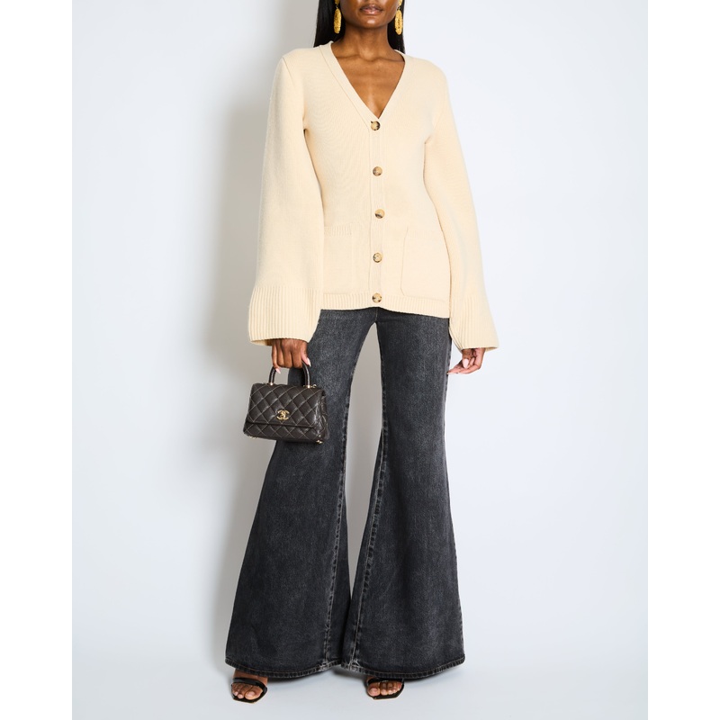 Khaite Cream Lucy V-Neck Cashmere Cardigan Size XS (UK 4-6)