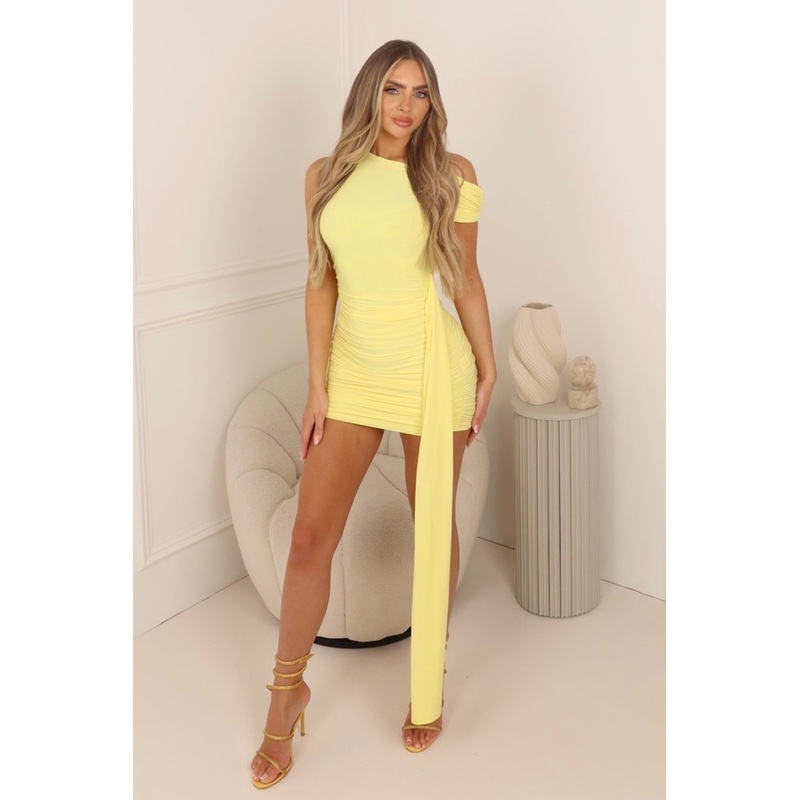Luna lemon asymmetric slinky mini dress