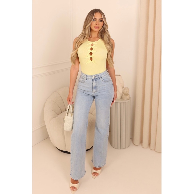 Macie lemon ribbed bow bodysuit