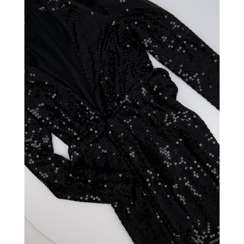 Tom Ford Black Sequin Embellished Mini Dress with Cut Outs and Draped Belt Detail Size IT 38 (UK 6)