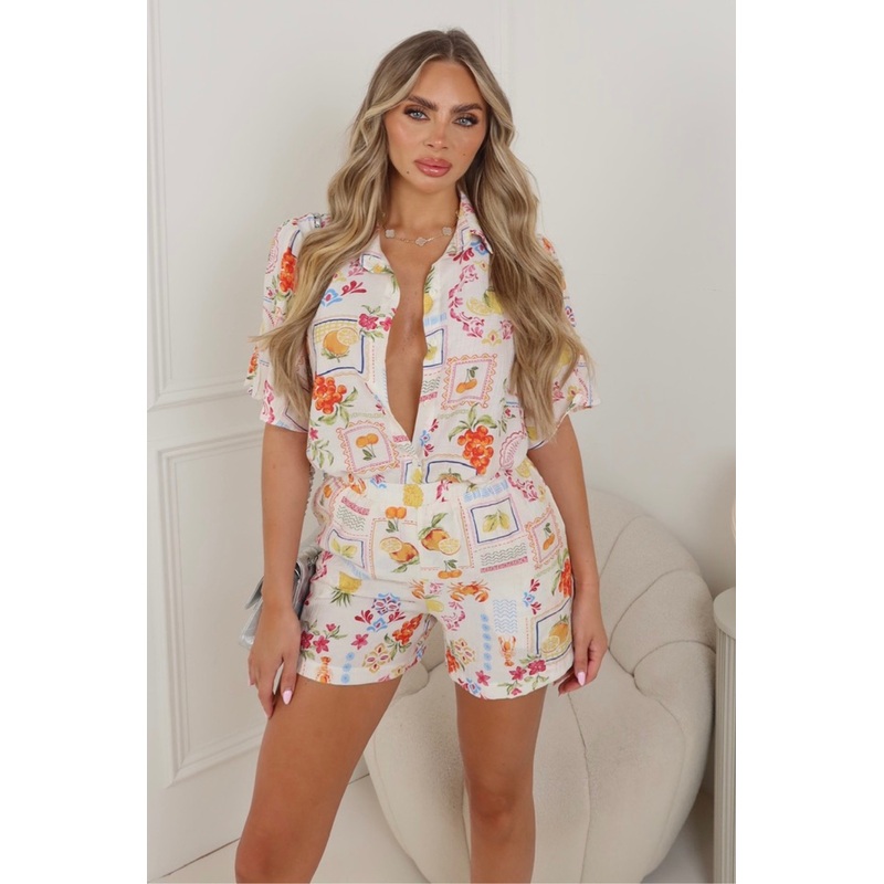 Aria fruit patterned shirt and shorts co-ord