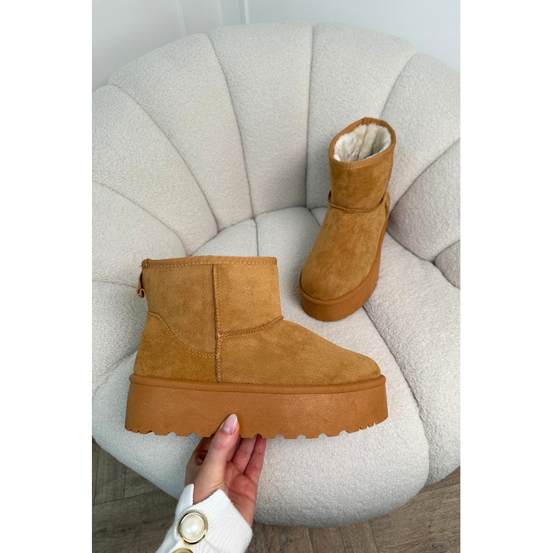 Petra camel platform mini faux fur boots