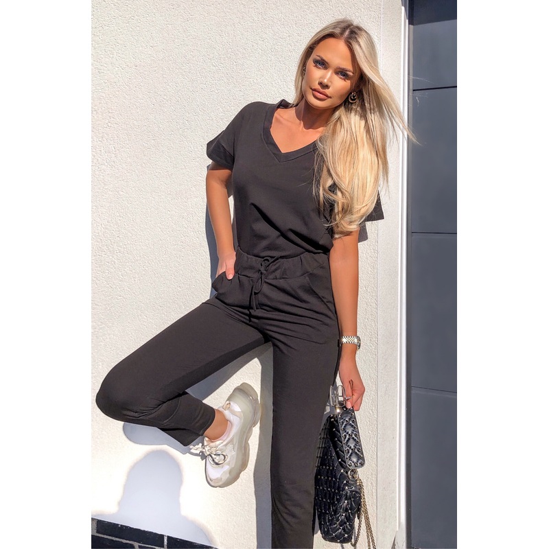 STELLA Black V Neck Loungewear Set