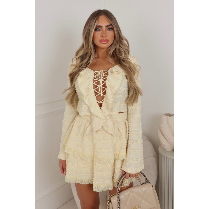 Coco lemon frill blouse & tiered skirt co ord