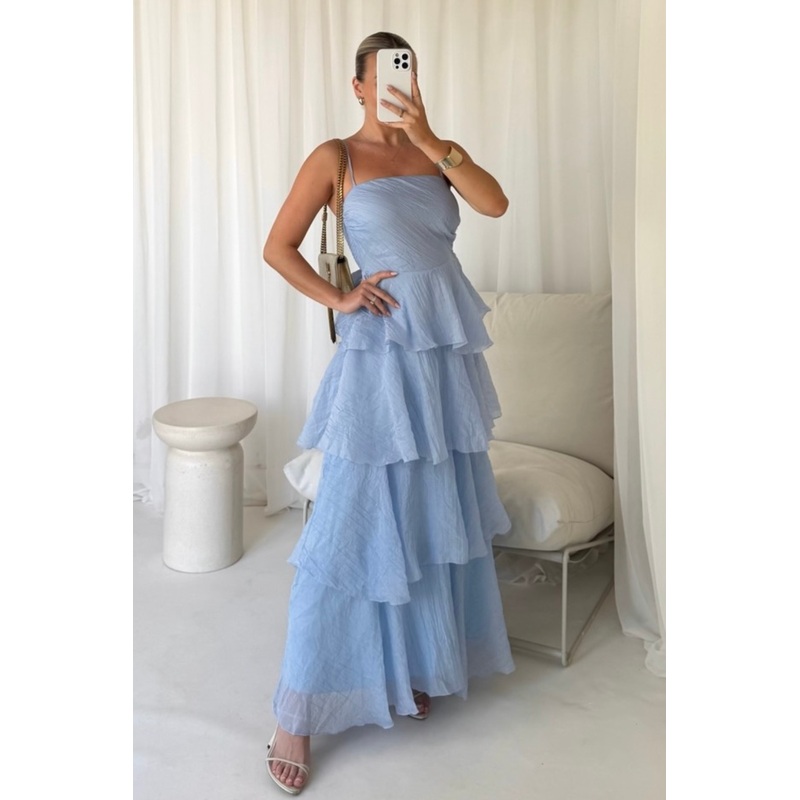 Kelly blue tiered chiffon maxi dress