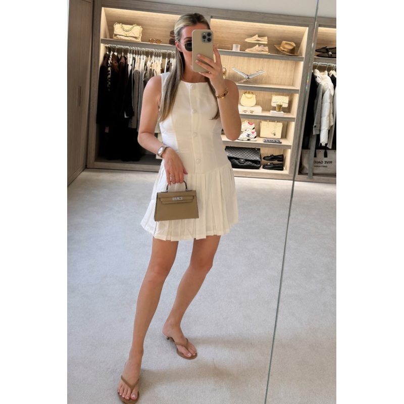 Lillie white pleated sleeveless mini dress