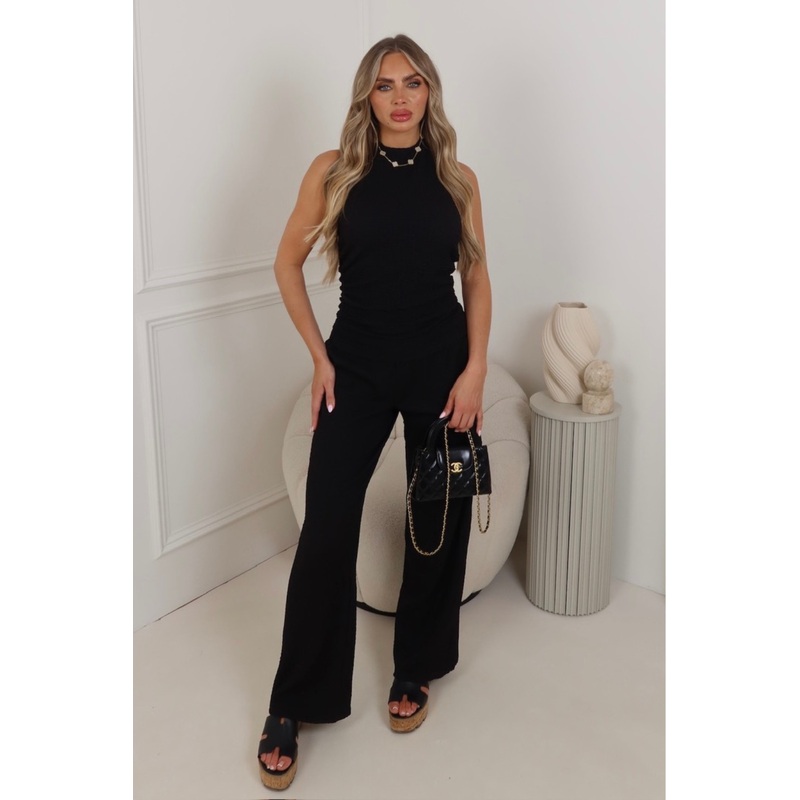Ruby black crinkle halterneck top & trouser co ord
