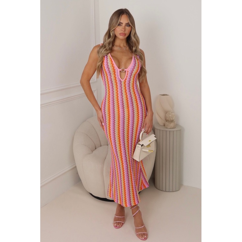 Sadie pink zig zag knit maxi dress