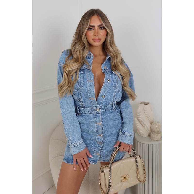 Sophia blue denim diamante denim dress