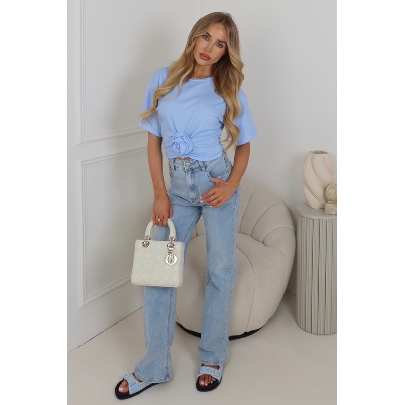 Alana blue  rose detail cropped t-shirt