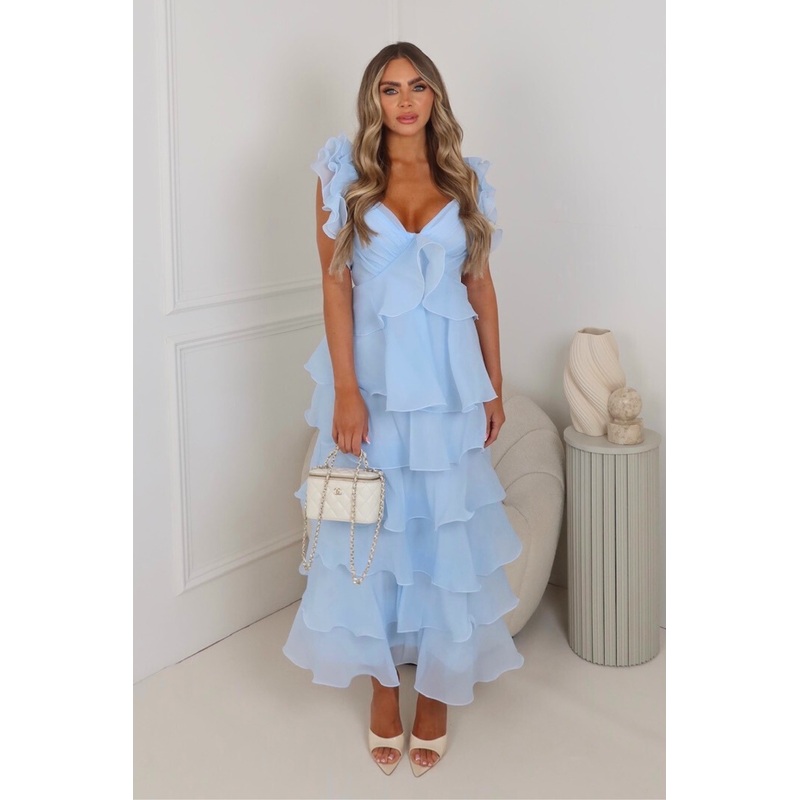 Arabella blue tiered chiffon maxi dress