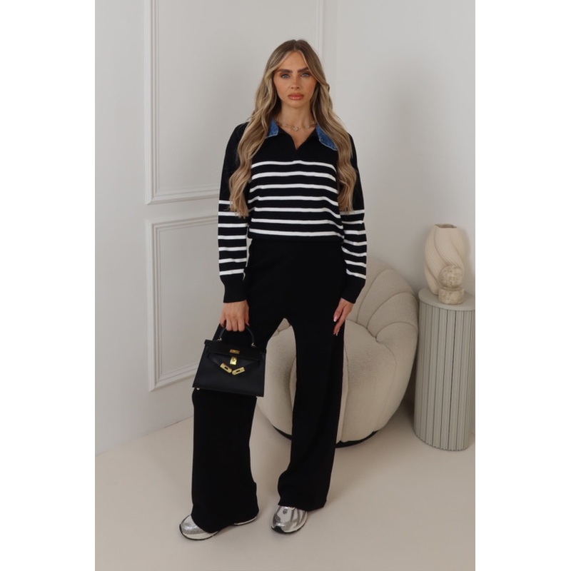 Beryl Black striped denim collar trouser co-ord
