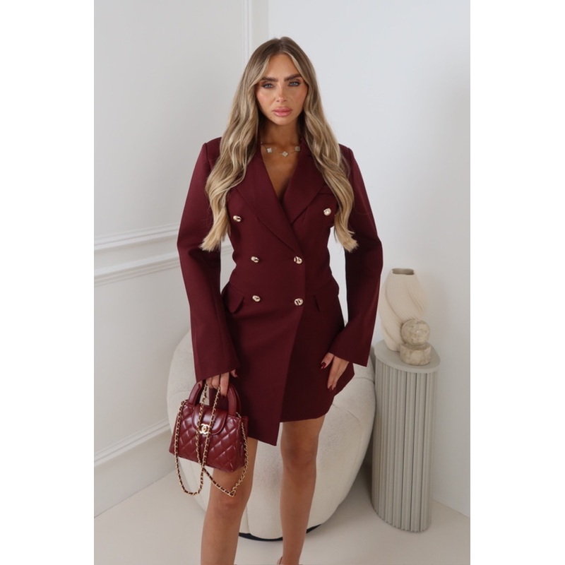 BILLIE BURGUNDY GOLD BUTTON BLAZER