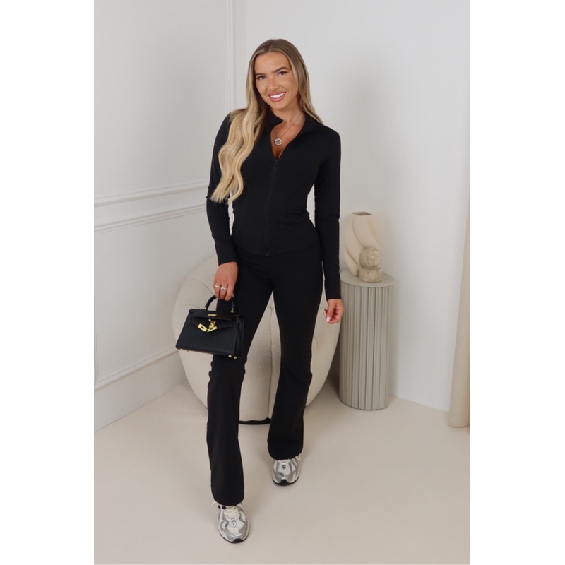 Birdie black full zip and flares activewear set