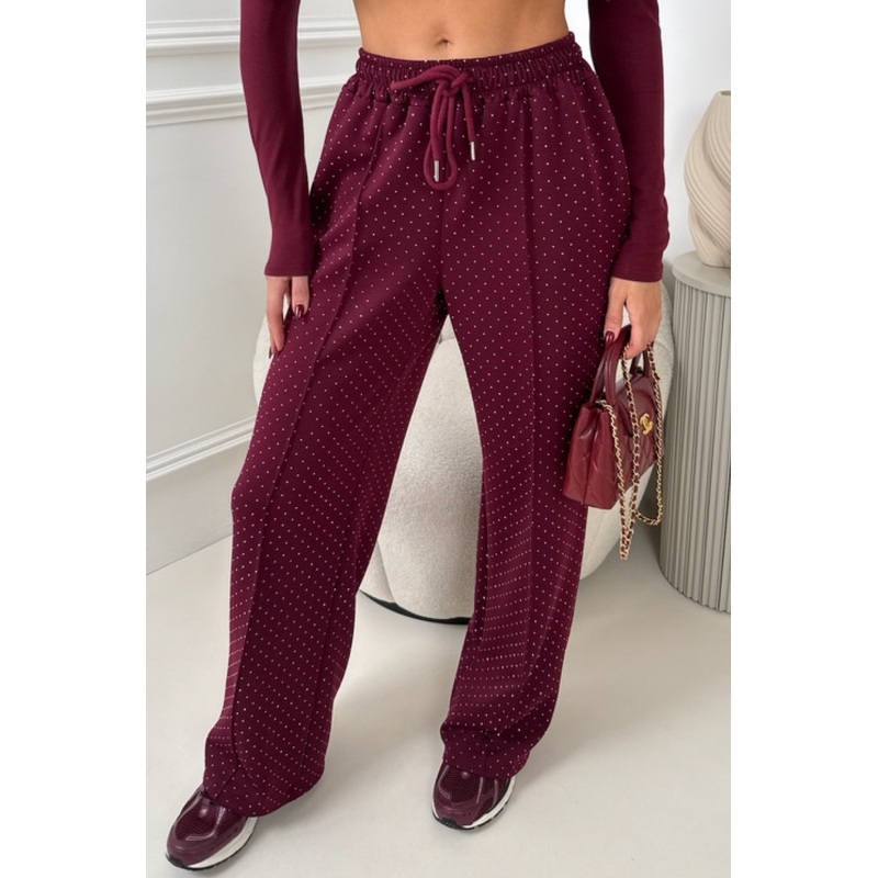 ELODIE BURGUNDY DIAMONTE DRAWSTRING TROUSERS